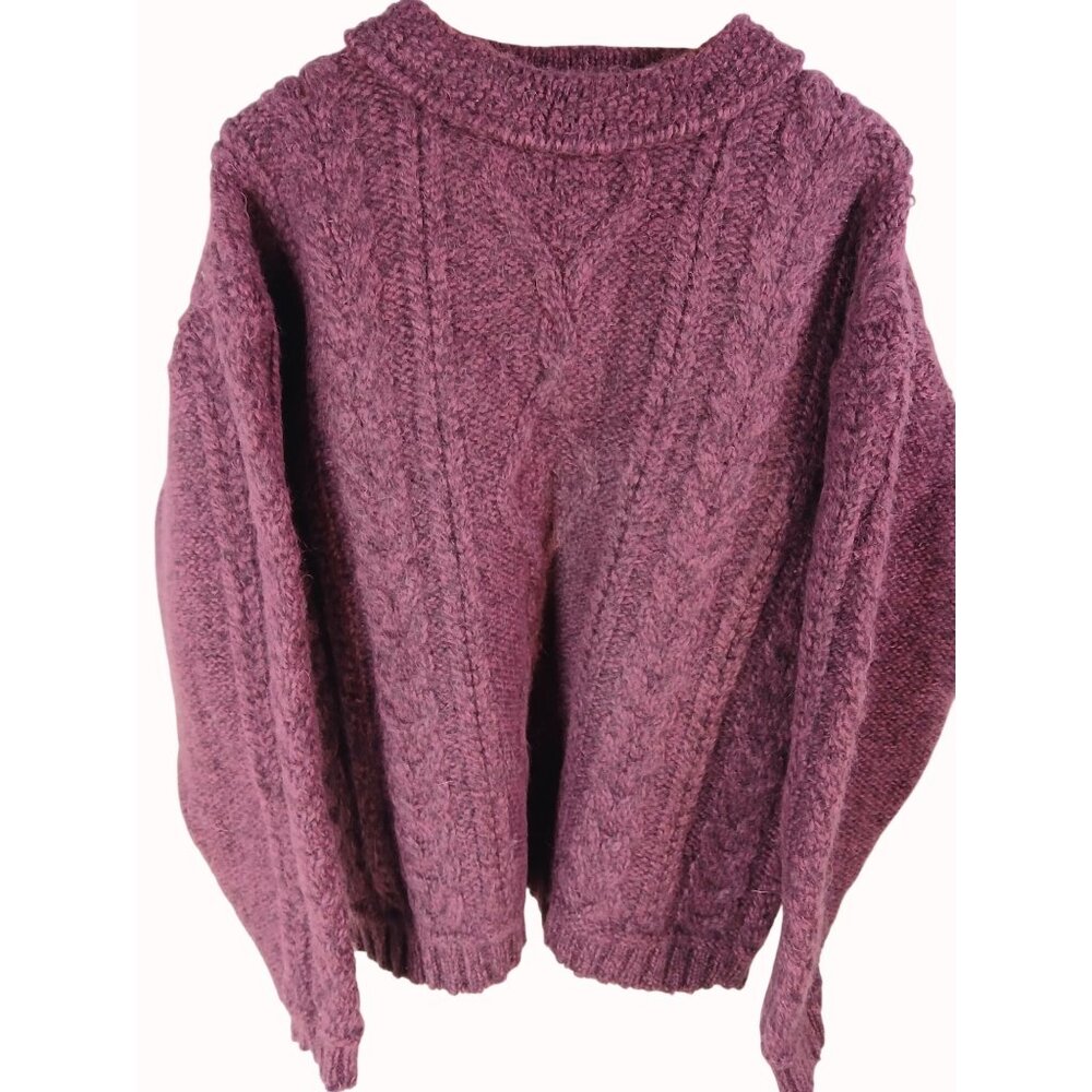 Vintage Folda Cable Knit Wool Sweater Size M Unisex Chunky Purple Fisherman
